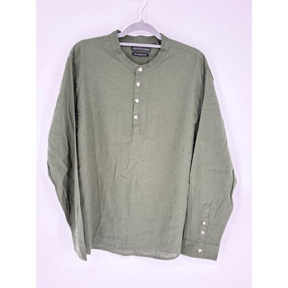 Saks Fifth Avenue Linen Blend Long Sleeve Olive Green Henley – XL NWT - Picture 1 of 5
